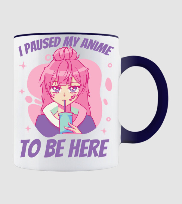 I paused my Anime to be here model albastru închis pe tricou