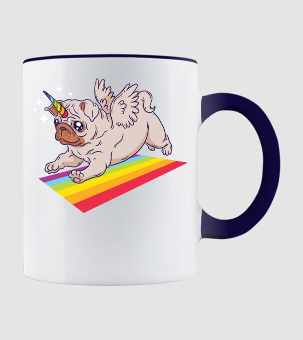 Pugicorn - mops unicorn model albastru închis pe tricou