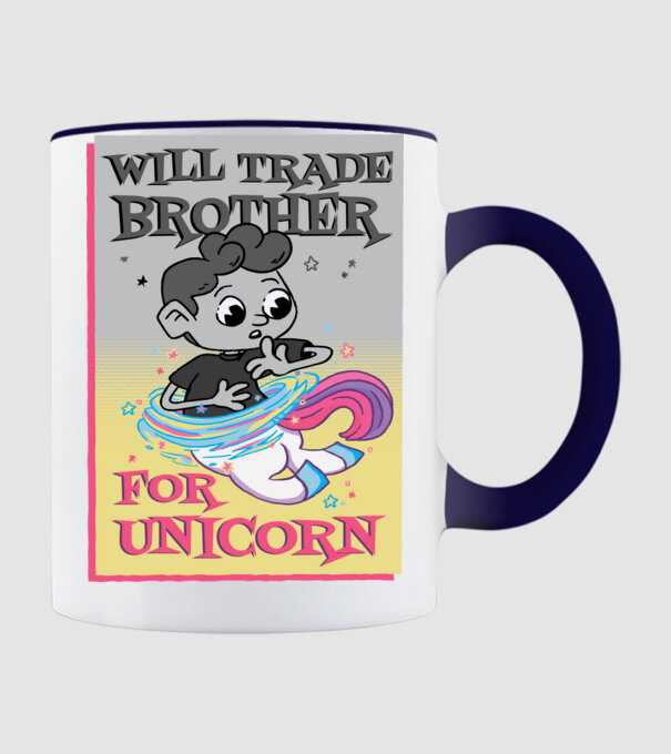 Îl ofer la schimb pe fratele meu pentru un unicorn model albastru închis pe tricou