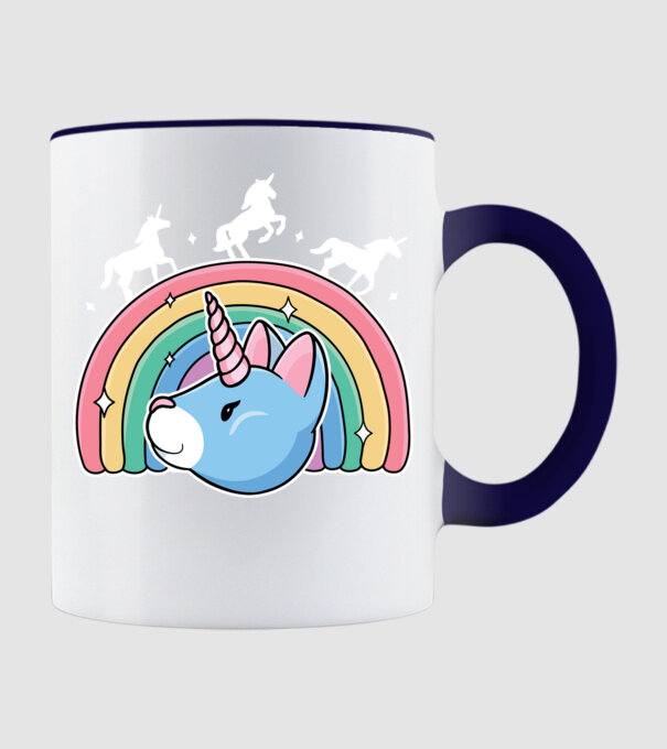 Pisică Unicorn model albastru închis pe tricou