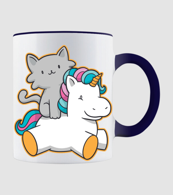 Unicorn Cu pisică model albastru închis pe tricou