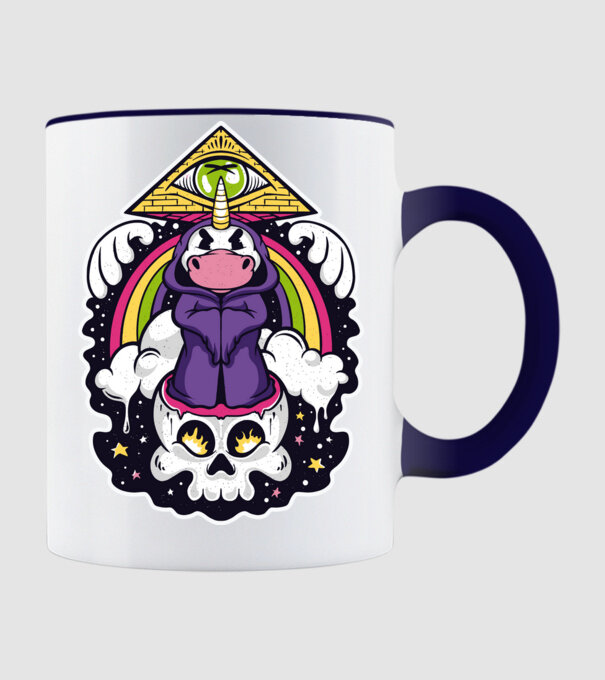 Unicorn Illuminati model albastru închis pe tricou