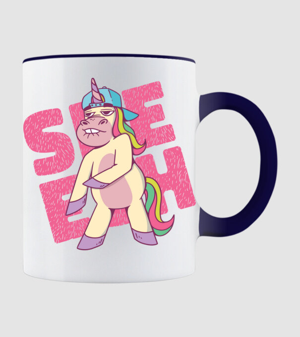 Unicorn Shesh model albastru închis pe tricou