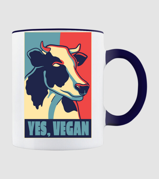 Yes, Vegan model albastru închis pe tricou