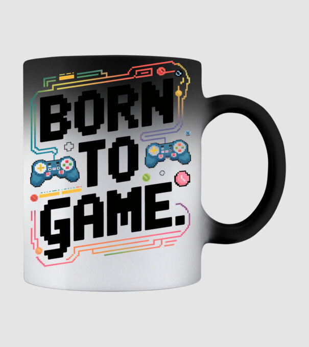 Born to Game Pixel Alb model negru pe tricou