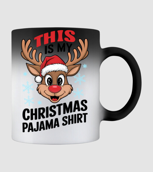 Christmas Pajama Reindeer Alb model negru pe tricou