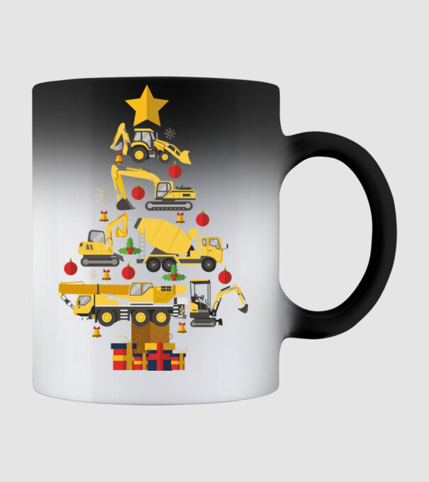 Construcția vehiculului pom de Crăciun model negru pe tricou