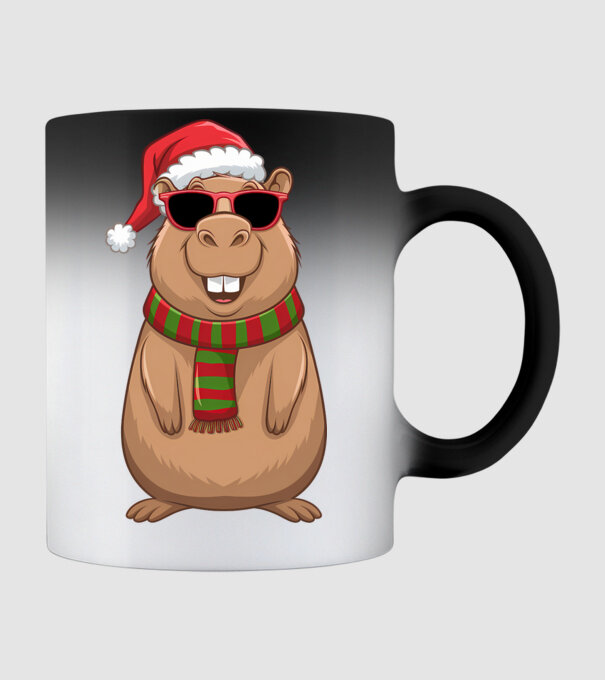 Crăciunul capybara model negru pe tricou