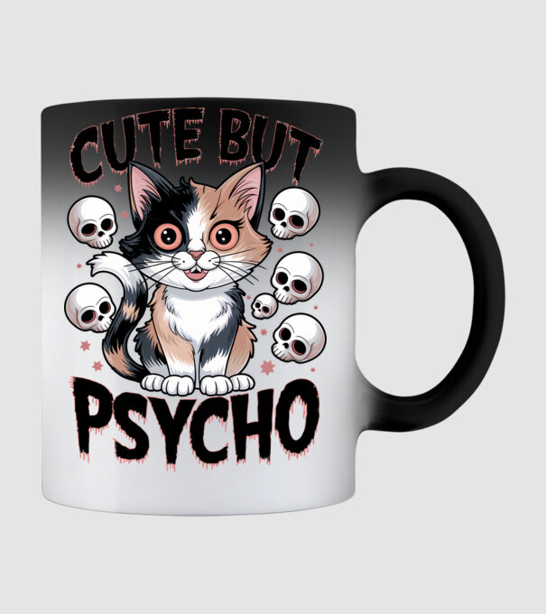 Cute, but Psycho pisică Alb model negru pe tricou