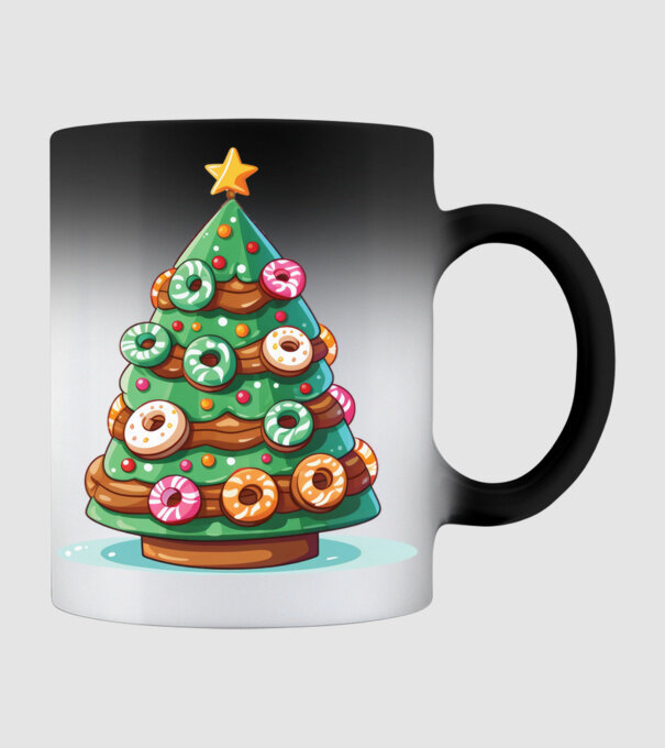 Doughnut pom de Crăciun model negru pe tricou