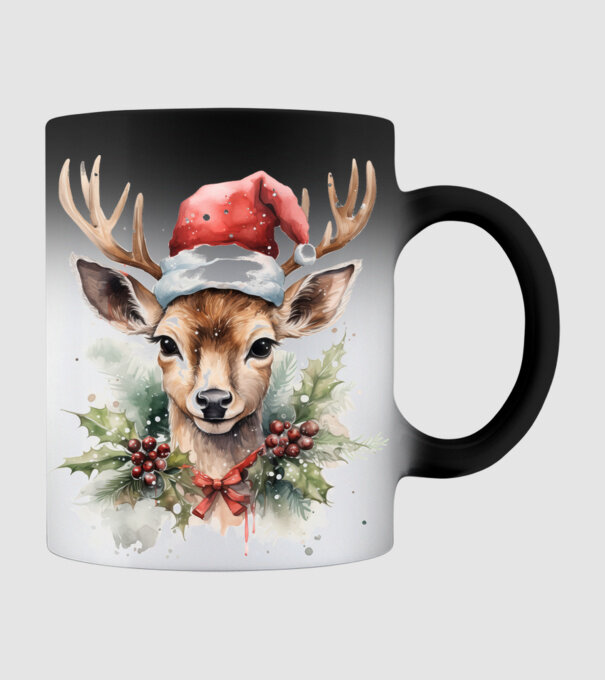 Festive Reindeer model negru pe tricou