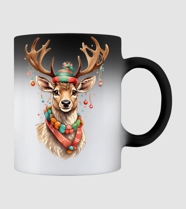 Festive Reindeer model negru pe tricou