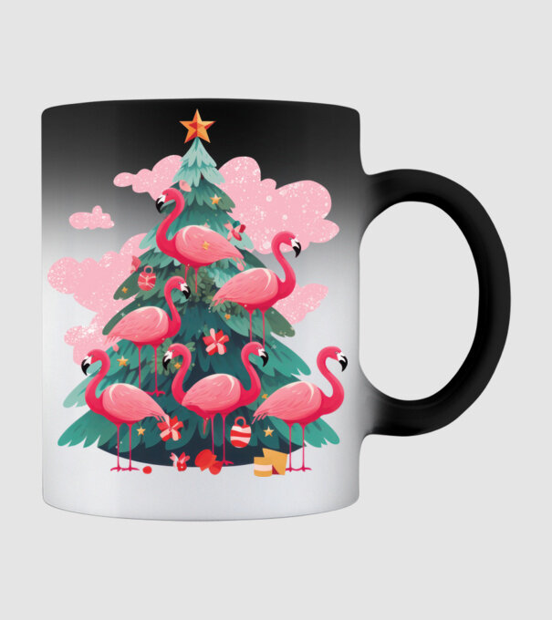 flamingo pom de Crăciun model negru pe tricou