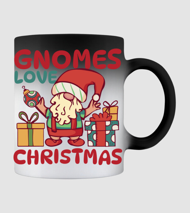 Gnomes LOVE Christmas model negru pe tricou