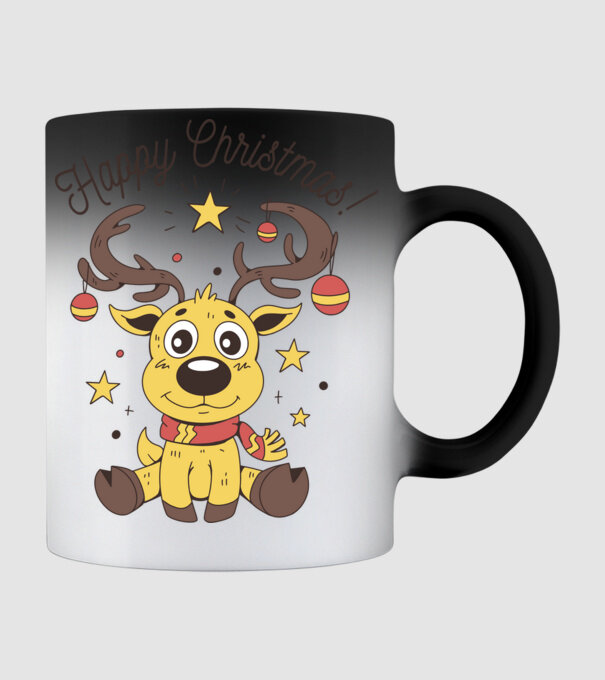 Happy Christmas Reindeer Alb model negru pe tricou