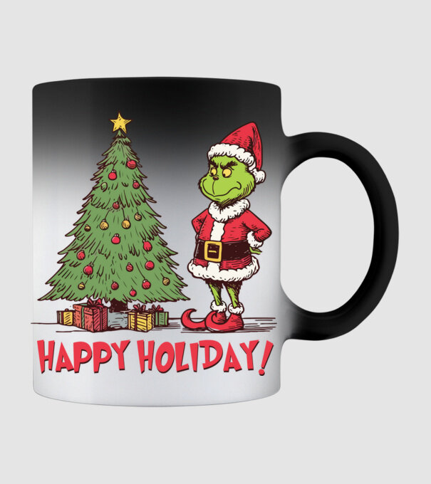 Happy Holiday Grinch model negru pe tricou