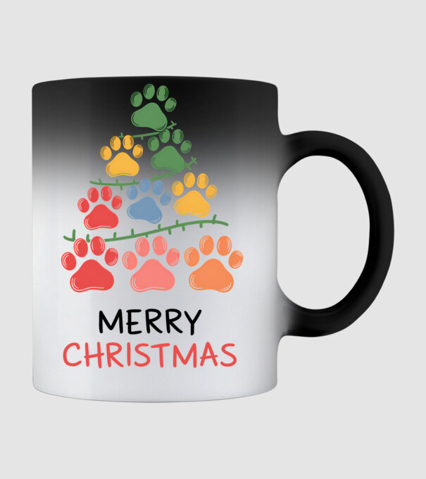 Merry Christmas Paws Alb model negru pe tricou