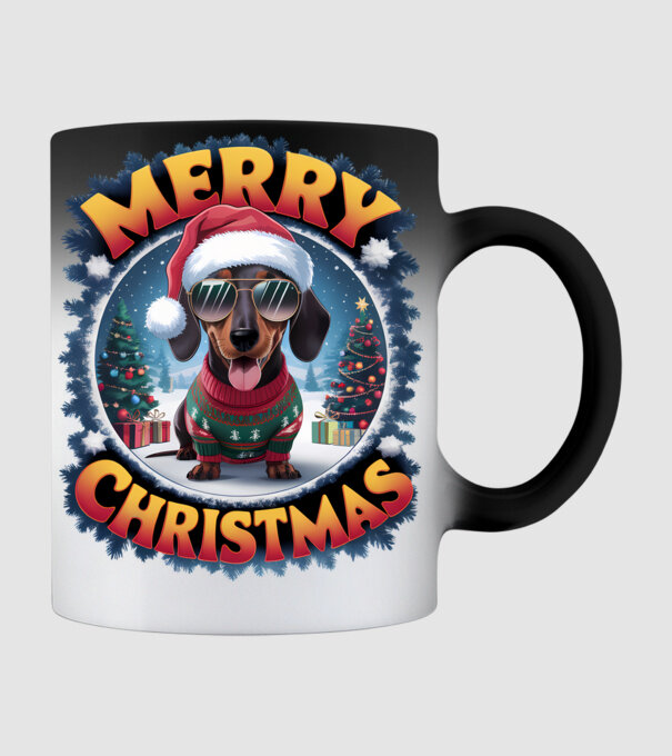Merry Christmas Teckel model negru pe tricou
