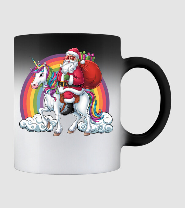 Moș Crăciun cool pe un unicorn 2 model negru pe tricou