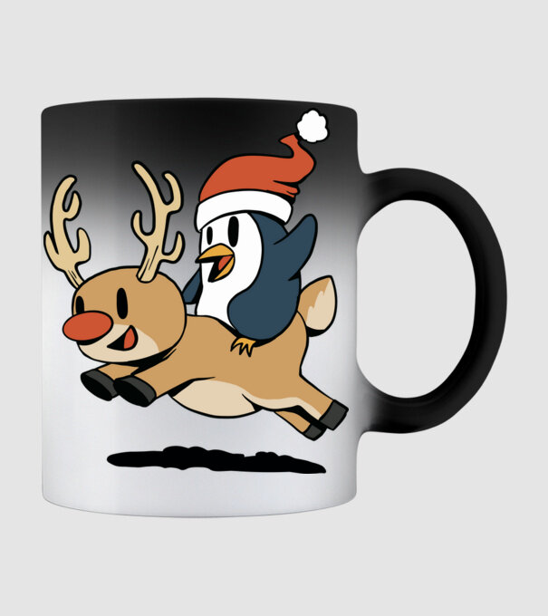 pinguin reindeer cristmas model negru pe tricou