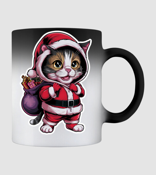 Santa Cat model negru pe tricou