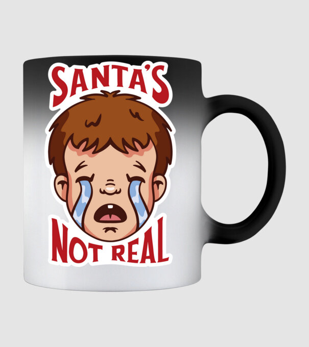 Santa's Not Real copil plângând model negru pe tricou
