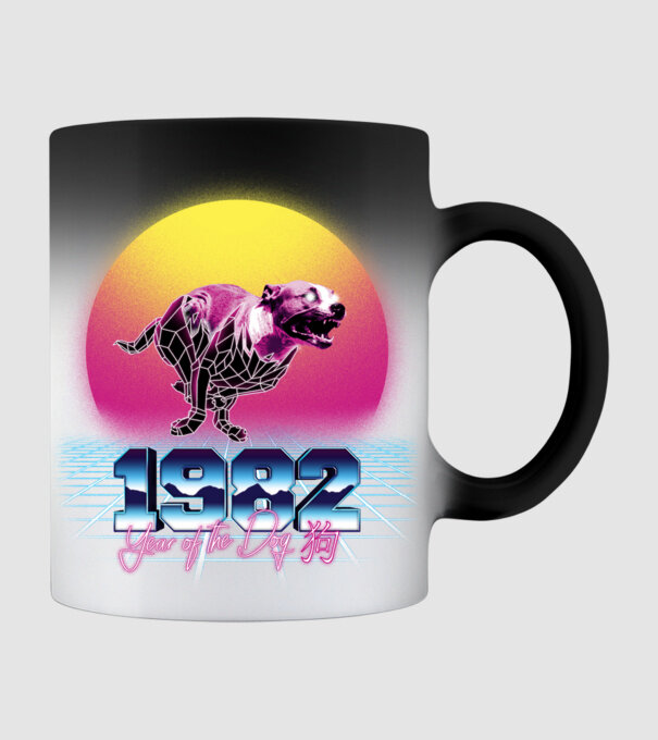 1982 Year of the Dog model negru pe tricou