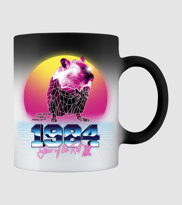 1984 Year of the Rat model negru pe tricou