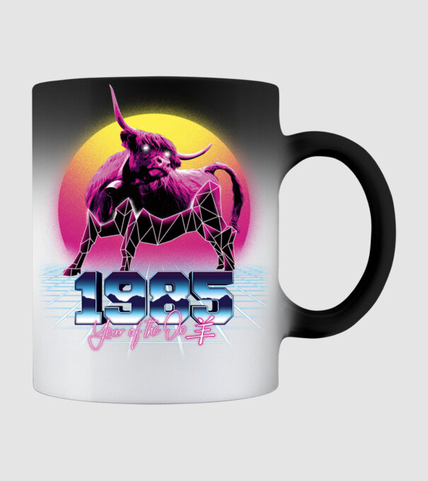 1985 Year of the Ox model negru pe tricou