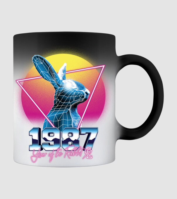 1987 Year of the Rabbit model negru pe tricou