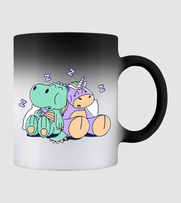 Unicorn adormit și T-rex model negru pe tricou