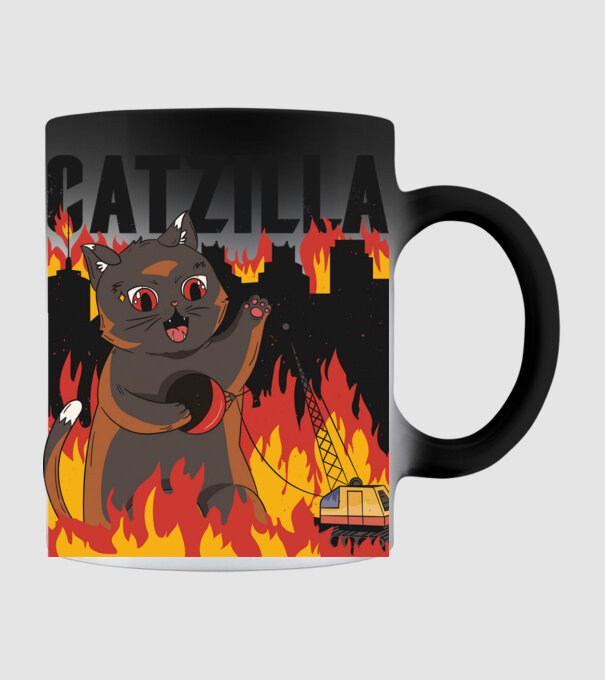 Anime Catzilla model negru pe tricou