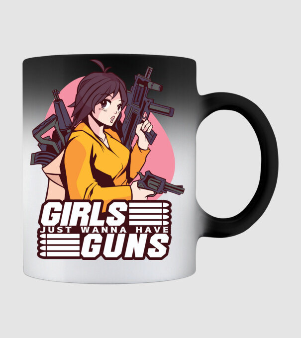 Anime fată cu armă model negru pe tricou