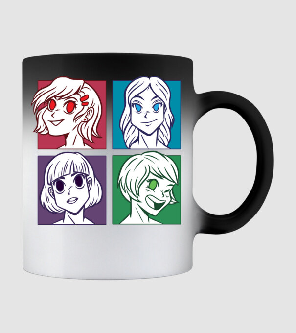 Fețe Anime fată Pop Art model negru pe tricou