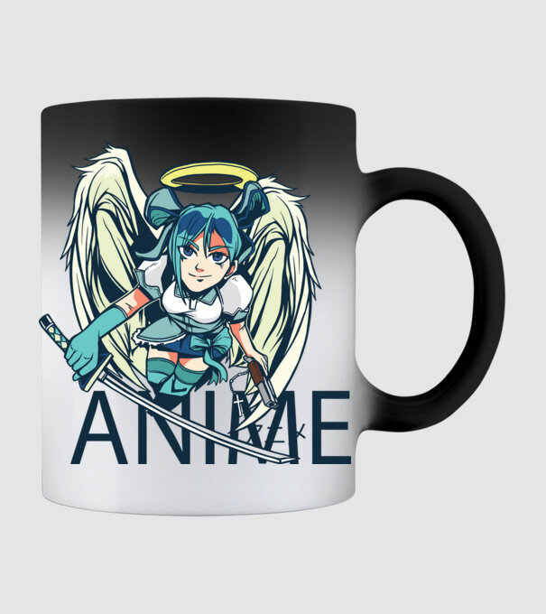 Anime fată cu sabie model negru pe tricou