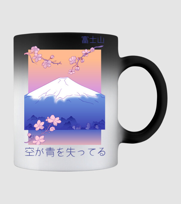 Anime Vaporwave munte model negru pe tricou