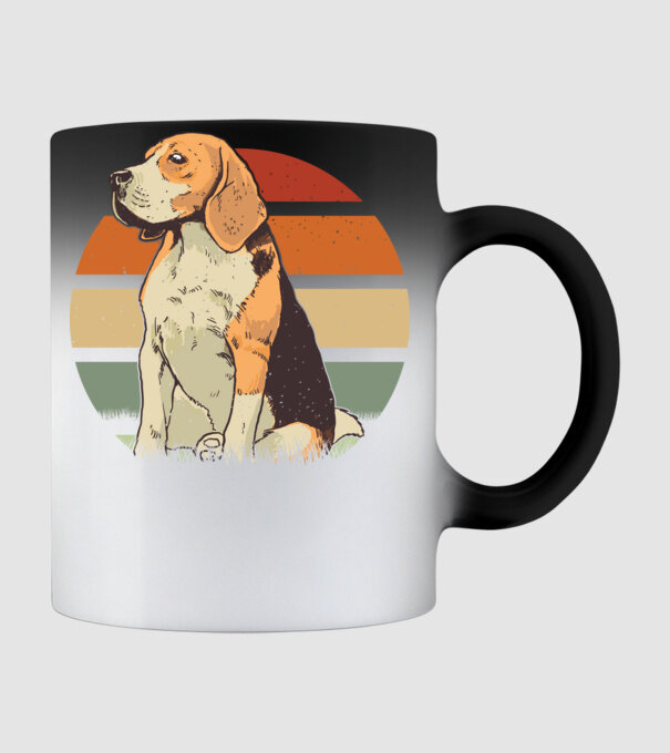 Beagle Retro Sunset model negru pe tricou