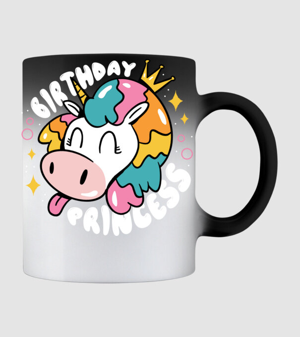 Birthday Princess Unicorn model negru pe tricou