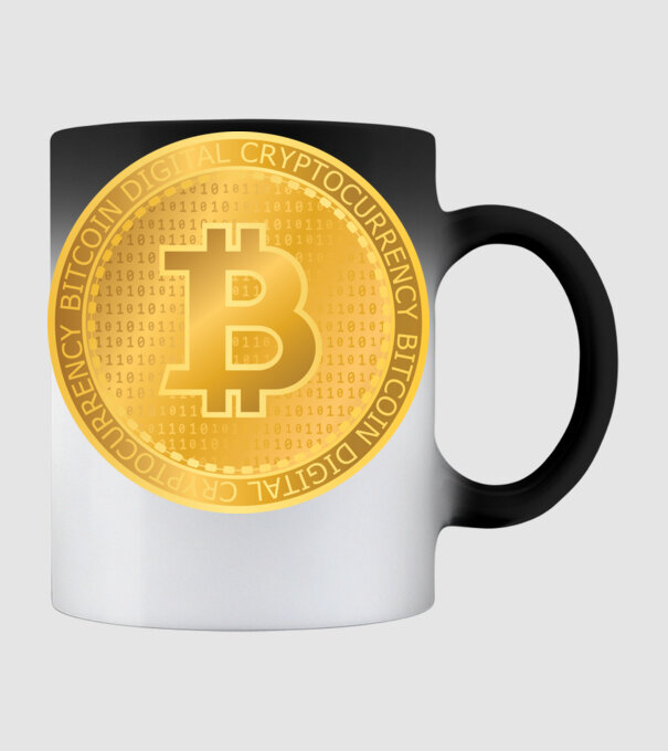 Monedă de aur Bitcoin model negru pe tricou