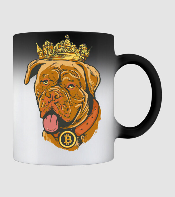 Câine Bitcoin model negru pe tricou