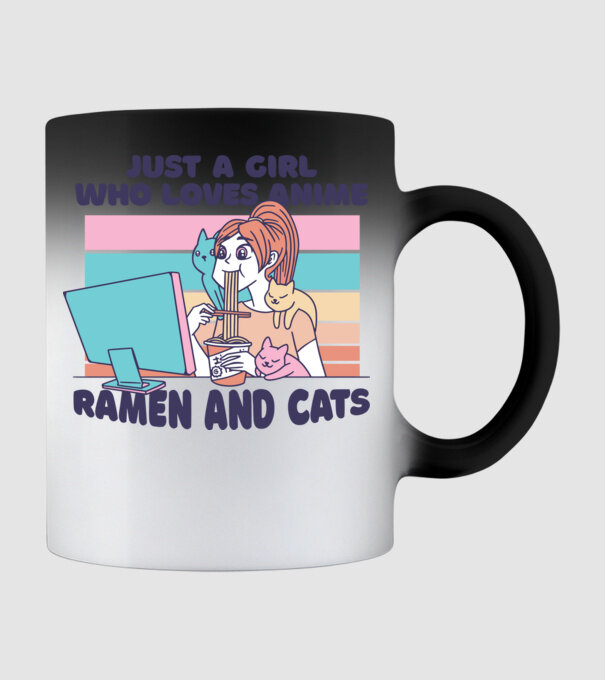 Doar o fată căreia îi place Anime, Ramen și pisicile model negru pe tricou