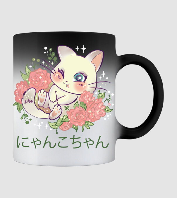 Pisicuță drăguță Anime model negru pe tricou