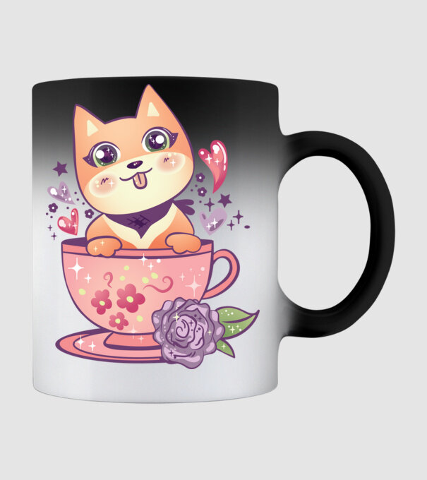 Câine drăguț Anime model negru pe tricou