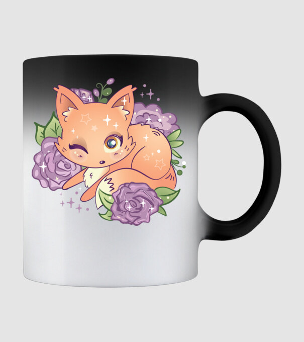 Vulpe Drăguță Anime model negru pe tricou
