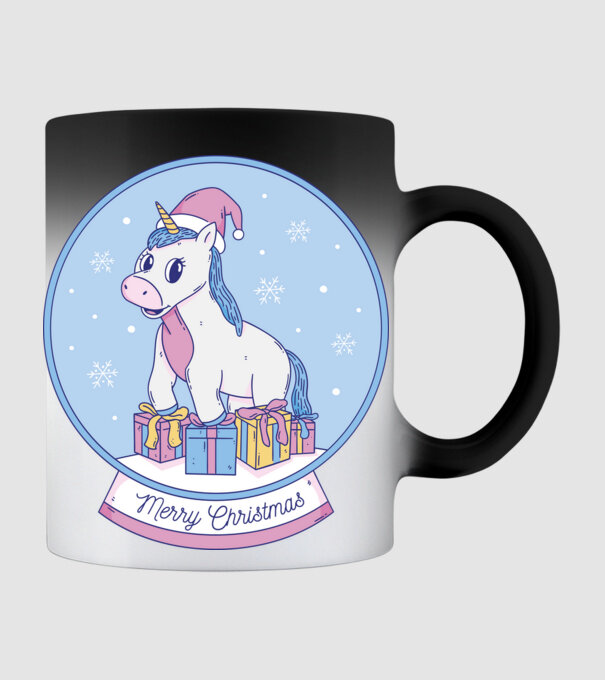 Glob de zăpadă drăguț, de Crăciun, cu Unicorn model negru pe tricou