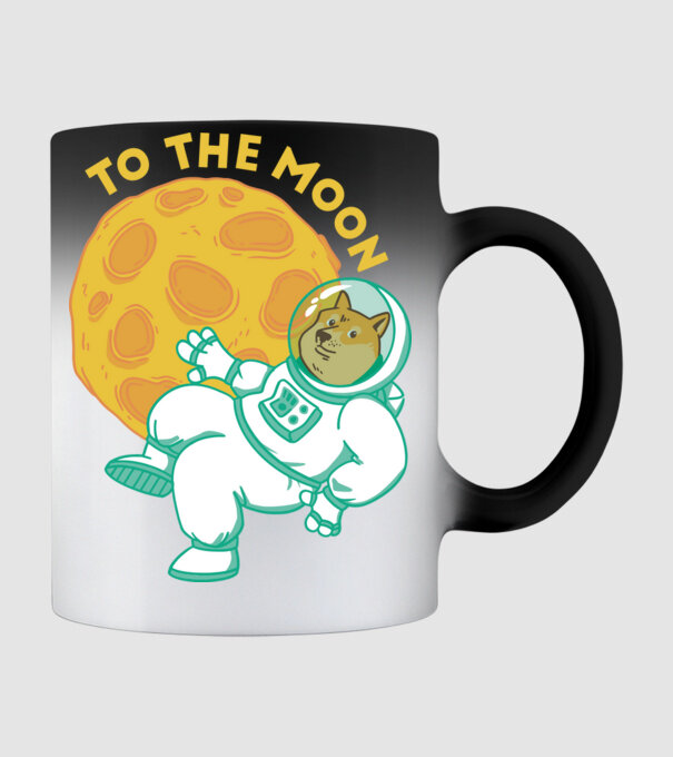 Dogecoin to the moon model negru pe tricou