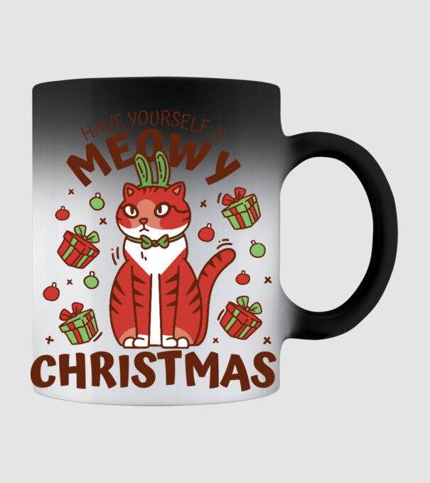 Have yourself a Meowy Christmas - Cicás Karácsony model negru pe tricou