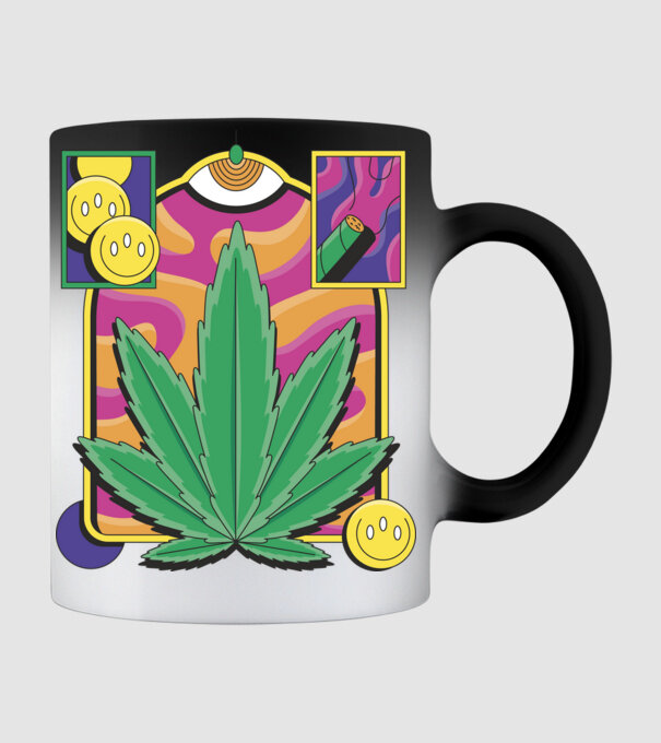 Hippy Cannabis model negru pe tricou