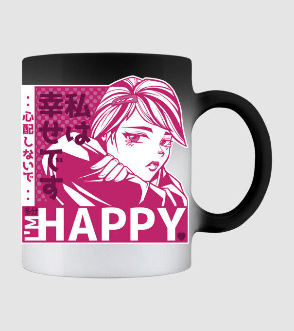'I''m happy fată Anime antisocială' model negru pe tricou