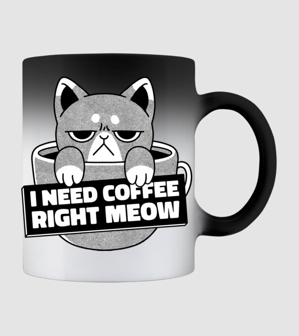 I need Coffee Right Meow model negru pe tricou